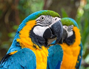 Fototapeta premium Vibrant macaw pair in a tropical setting