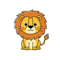 Friendly Lion Vector Illustration with Fluffy Mane on White Background