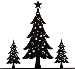 Elegant Christmas trees with star and ornament in black and white