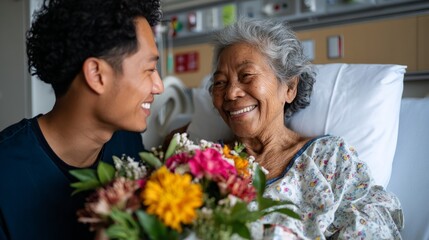 Obraz premium Woman and man in hospital room.