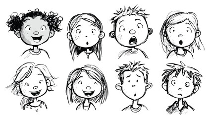 Diverse Children Expressions Doodle Illustration