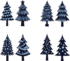Variety of Beautifully Decorated Christmas Trees Isolated on White Background Illustration