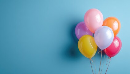 Pastel balloons clustered against a light blue background