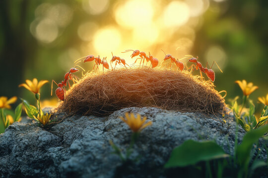 Ants busy in their nest.