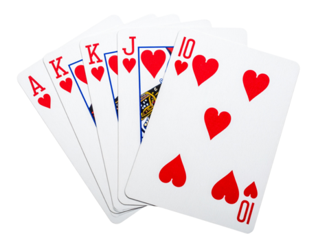 Casino Playing Cards Royal Flush Red Hearts Isolated PNG