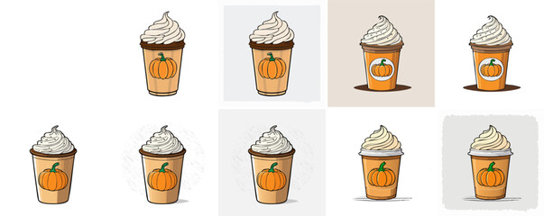 Pumpkin Spice Latte To-Go Vector Set — Autumn Coffee Cup Illustrations with Whipped Cream