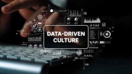 Data-Driven Culture Concept with Analytics Graphics and Keyboard Input Focused on Digital Transformation and Modern Business Practices. Asymptotic smart data analytic.