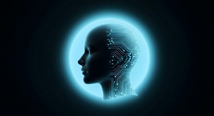 Obraz premium Conceptual digital artwork of a human profile with circuit board details.