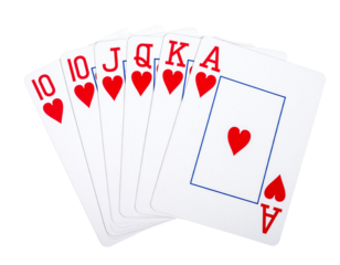  Red Hearts Royal Flush Poker Hand Isolated on Transparent Background