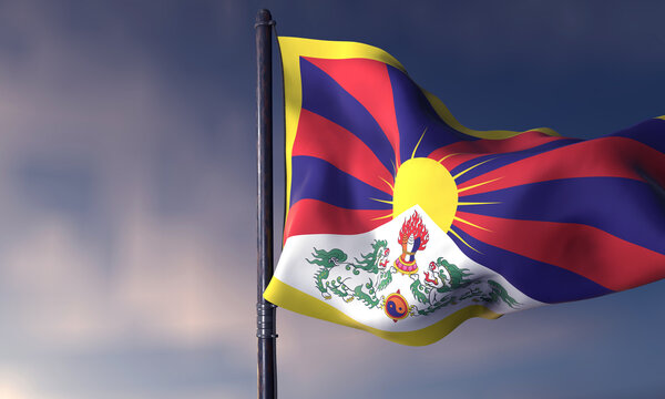 Tibet Flag - The Tibetan flag symbolizes the Tibetan people's desire for peace and freedom. (3D Render)