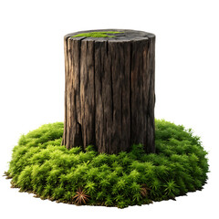 Moss covered tree stump in natural setting isolated on transparent background