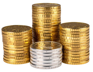  Financial Growth Gold and Silver Coin Stack PNG Isolated