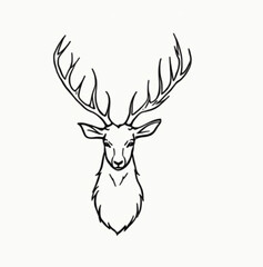 Naklejka premium Majestic Deer Portrait: A striking monochrome sketch portrays a deer's head, the grand antlers elegantly drawn, against a clean, unadorned backdrop.