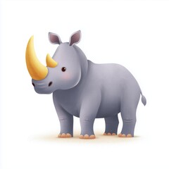 Fototapeta premium Rhinoceros in pastel gray with oversized horn studio setting digital illustration minimalist style