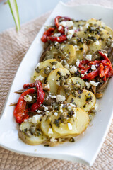 Homemade potato salad recipe with bell pepper and cheese