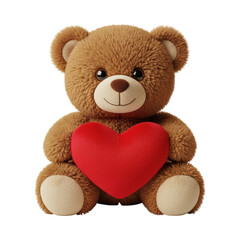 Obraz premium Cute brown teddy bear holding red heart with transparent background
