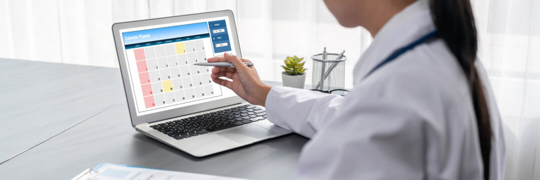 Calendar on computer software application for brisk schedule planning for personal organizer and online business
