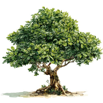 Ficus Tree in watercolor style, vector illustration, isolated on white background.