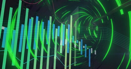 Camera moving forward, rings rotating, bars sliding, visualizing data flow, transparent background - Powered by Adobe