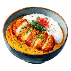 A watercolor painting of Katsu Curry, vector illustration on white background.