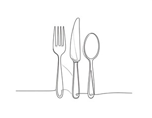 Continuous line drawing of cutlery