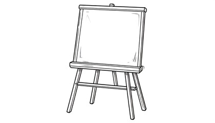 A detailed illustration of a simple wooden easel with a blank canvas surface.