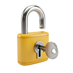 Unlocking Security: A 3D Render of a Yellow Padlock and Key