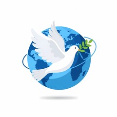 White Dove Globe International Peace Day Vector Illustration