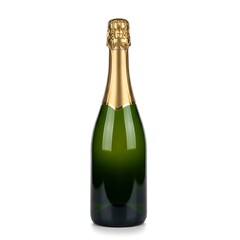 Elegant green champagne bottle with a golden cap stands out against a plain white background.