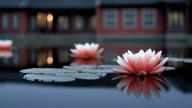 Water Lilies Bloom on a Tranquil Lake with Picturesque Reflections