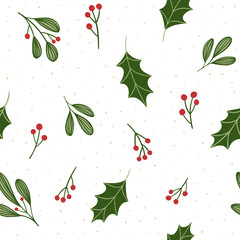 Christmas Holly Seamless Pattern