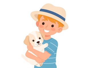 Warmly Embracing Companionship of a Joyful Child and Puppy