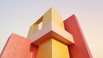 Geometric shapes in pastel colors create modern abstract architectural design