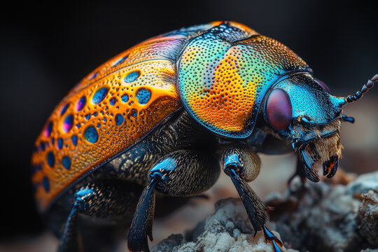 Colorful beetle with a bug on its back.