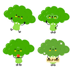 Cute broccoli characters in various poses.
