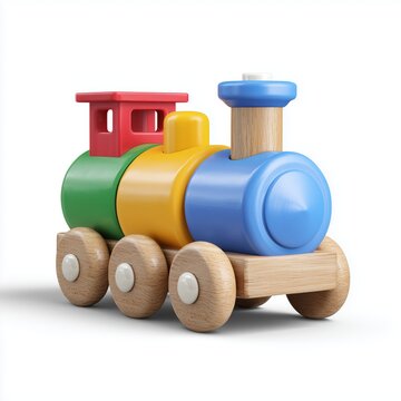 Colorful wooden toy train for kids playroom creative design cheerful atmosphere close-up imaginative play