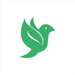 Green bird vector logo design with abstract leaf wing symbol representing nature freedom love health and spiritual care creative identity for modern company brand and graphic art