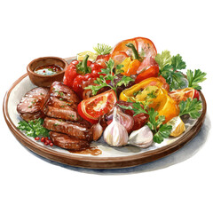 A watercolor painting of Fajita Platter, vector illustration on white background.