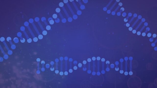 After particle drifting initiating DNA helix strands forming pulsing looping to show biotech theme
