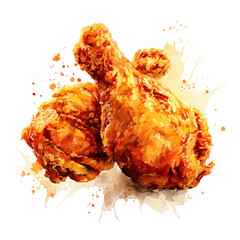 Fried Chicken in watercolor style, vector illustration, isolated on white background.
