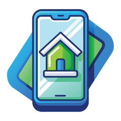 Real Estate Mobile App Colorful EPS Vector Icon with Phone and House Symbol for Property Search and Digital Brokerage, Flat Vector Icon on White Background

