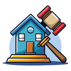 Real Estate Auction Colorful Vector Icon with Hammer and House Symbol for Property Bidding and Investment, Flat Vector Icon on White Background

