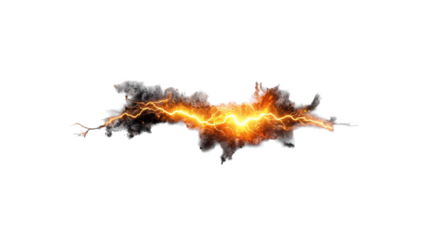 Dynamic Lightning Bolt with Energetic Sparks on Transparent Background