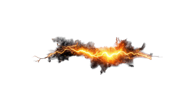 Dynamic Lightning Bolt with Energetic Sparks on Transparent Background