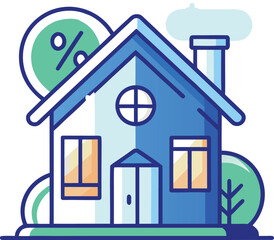 House with Percentage Sign for Real Estate Marketing and Financial Services, Colorful Flat Vector Icon on White Background

