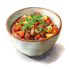 A watercolor painting of Goulash, vector illustration on white background.