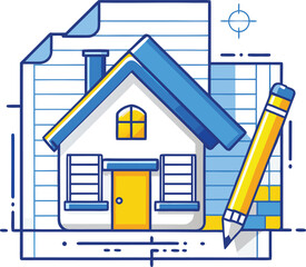 Building Blueprint Real Estate Vector Icon on White Background