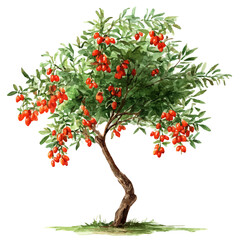 Fototapeta premium Goji Berry Tree in watercolor style, vector illustration, isolated on white background.