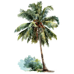 Coconut Tree in watercolor style, vector illustration, isolated on white background.