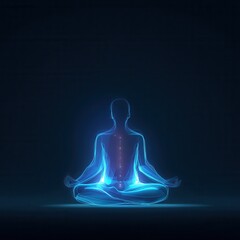 Neon line art meditation pose with glowing spiritual energy